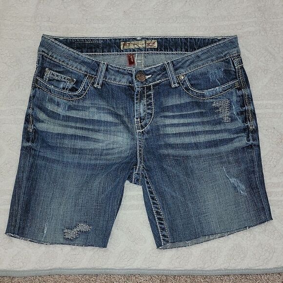 BKE Stella Stretch Mid-Rise Thick Stitch Cut Off Shorts Size 28 - Picture 1 of 6